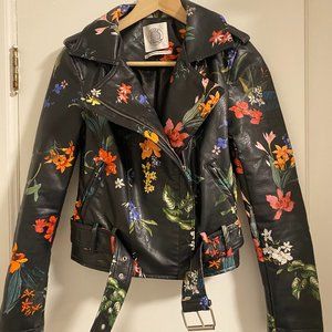 Floral Printed Faux Leather Jacket
